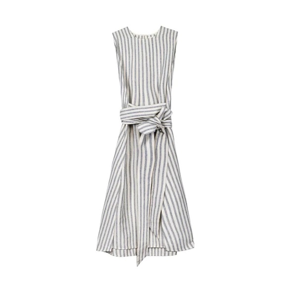 ✖️SOLD✖️ NWOT Dôen Market Wrap Dress Marine Stripe - Picture 4 of 5